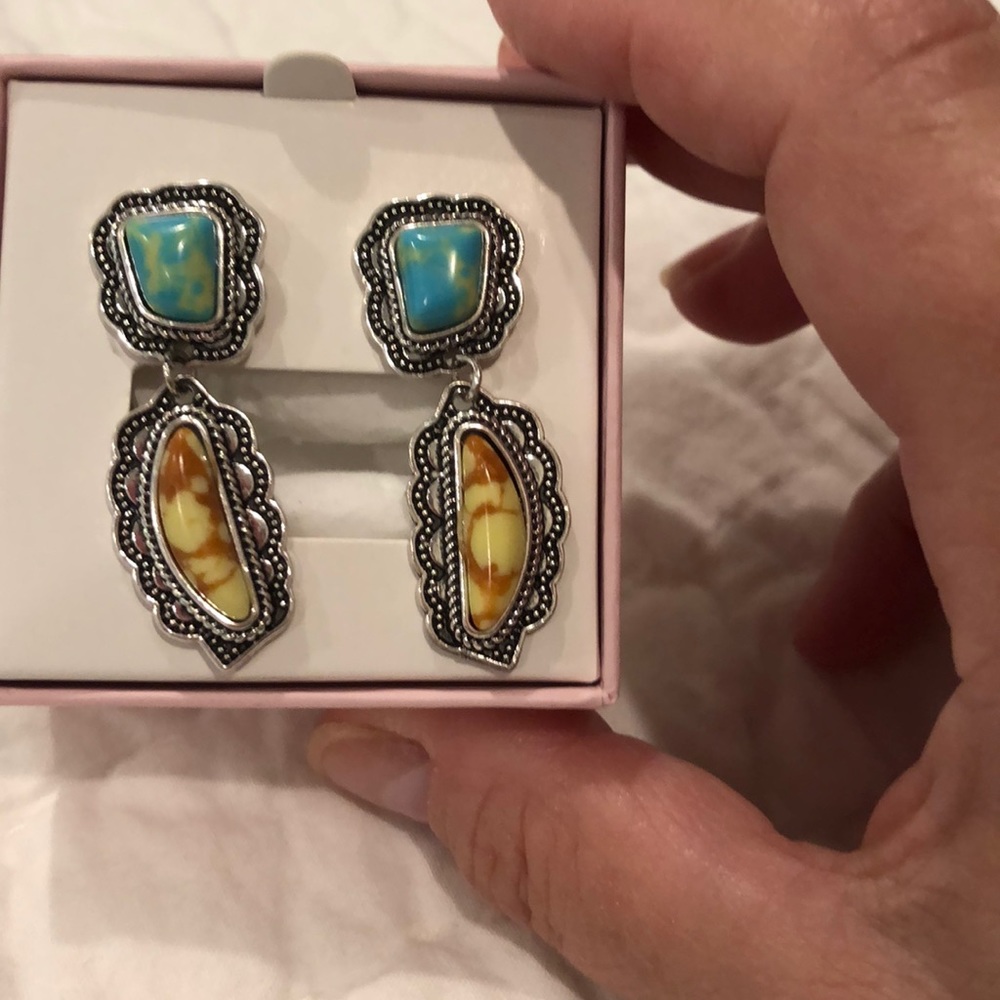 Silvertone turquoise earrings